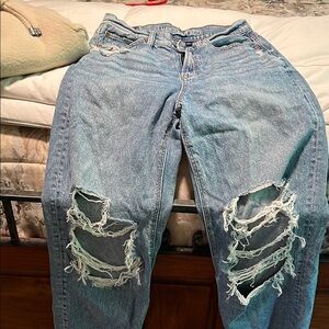 American Eagle Outfitters Blue Boyfriend Jeans with Distressed Details